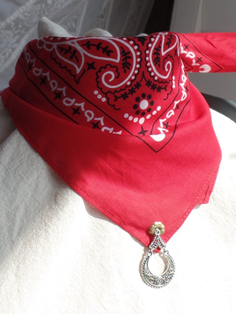 Hand Crafted CHARM Paisley Bandana Scarf RED